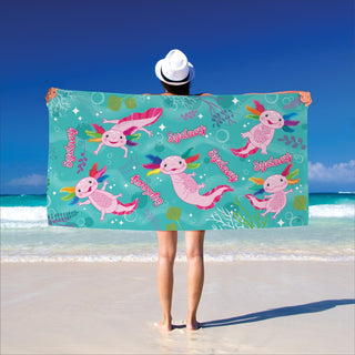Summer Axolotl beach towel with name