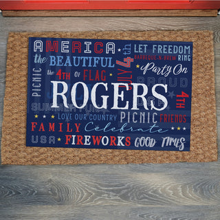 Celebrate 4th of July doormat with family name