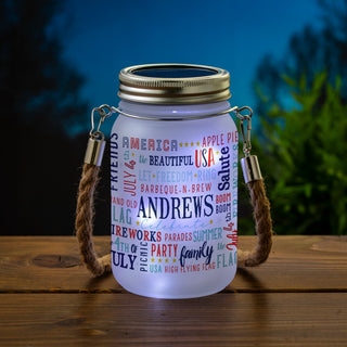 Mason jar for July 4th with name 