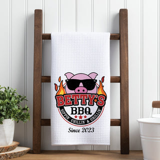 Hog Wild BBQ Personalized Waffle Tea Towel