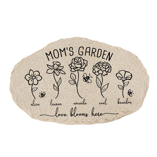 Love Blooms Here Black Outline Personalized Garden Stone