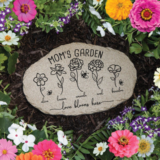Love Blooms Here Black Outline Personalized Garden Stone