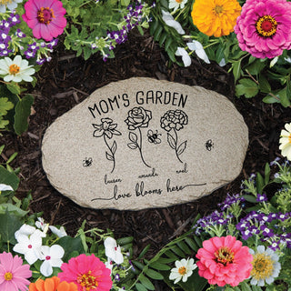 Love blooms here outline garden flag with names