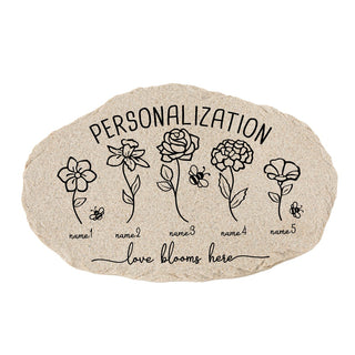 Love Blooms Here Black Outline Personalized Garden Stone