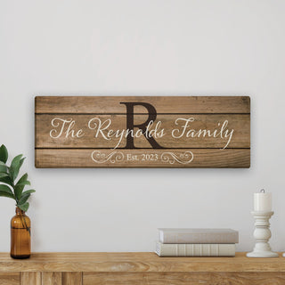 Family Name and Initial 10x30 Gallery Wrapped Canvas