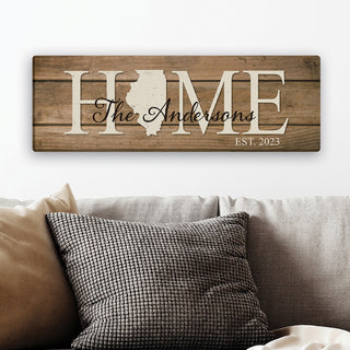 Home state gallery style canvas with name and date