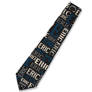 Blue & Gray Name Pattern Personalized Neck Tie