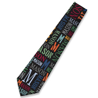 Multi-Color Name Pattern Personalized Neck Tie