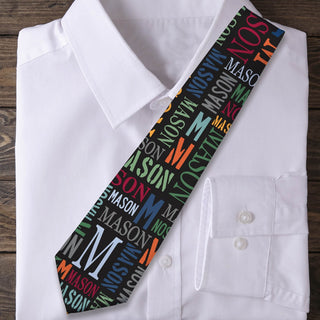 Neck tie with name in multi colors