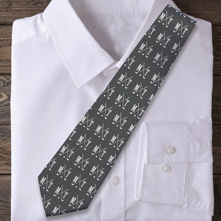 Initials Golf Clubs Gray Personalized Neck Tie