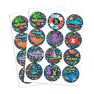 Nautical Sea Friends Personalized Round Sticker - Set of 48