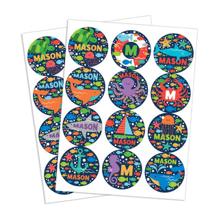Nautical Sea Friends Personalized Round Sticker - Set of 48