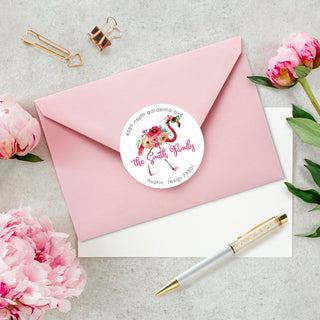 Funky Floral Flamingo Personalized Return Address Stickers - Set of 48