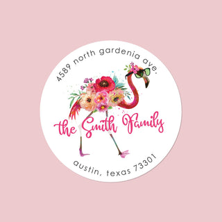 Funky Floral Flamingo Personalized Return Address Stickers - Set of 48