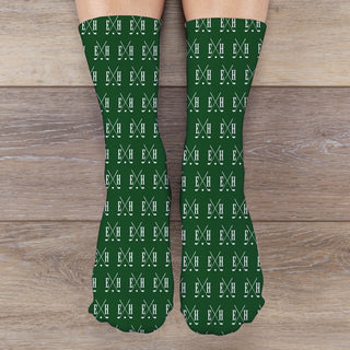 Initial Golf Clubs Green Pattern Adult Crew Socks