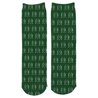 Initial Golf Clubs Green Pattern Adult Crew Socks