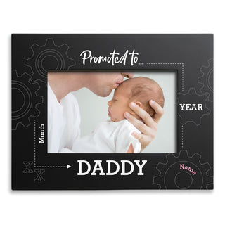 Promoted to Daddy Black Wood Frame with Pink Name