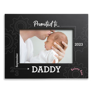 Promoted to Daddy Black Wood Frame with Pink Name