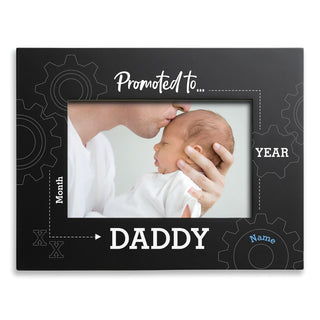 Promoted to Daddy Black Wood Frame with Blue Name