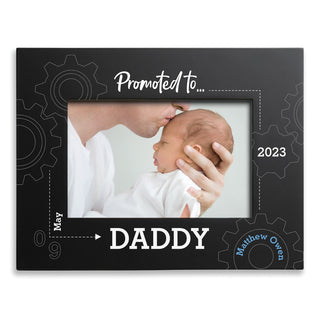 Promoted to Daddy Black Wood Frame with Blue Name