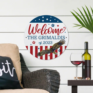 Welcome Patriotic Personalized Round Metal Sign