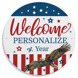 Welcome Patriotic Personalized Round Metal Sign