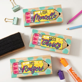 Polka Dot Pencil Personalized Wood Handle Felt Eraser