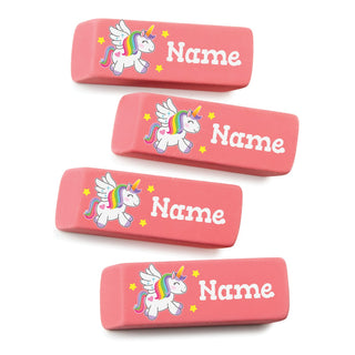 Rainbow Unicorn Personalized Pink Eraser - Set of 4