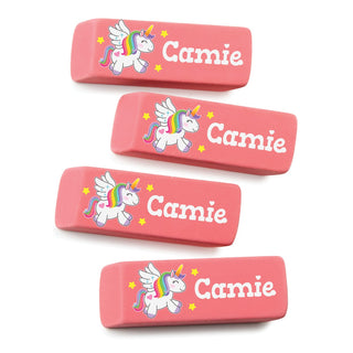 Rainbow Unicorn Personalized Pink Eraser - Set of 4