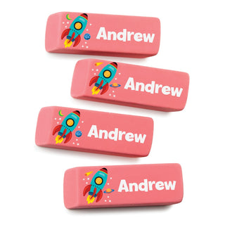 Rocket Ship Personalized Pink Eraser - Set of 4