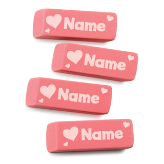 Heart Name Personalized Pink Eraser - Set of 4