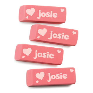 Heart Name Personalized Pink Eraser - Set of 4
