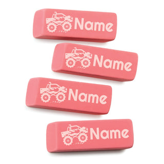 Monster Truck Personalized Pink Eraser - Set of 4