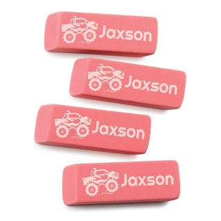 Monster Truck Personalized Pink Eraser - Set of 4