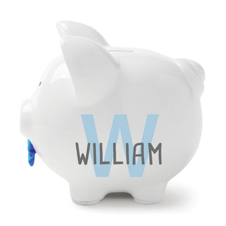 Blue Initial & Name Large White Resin Piggy Bank