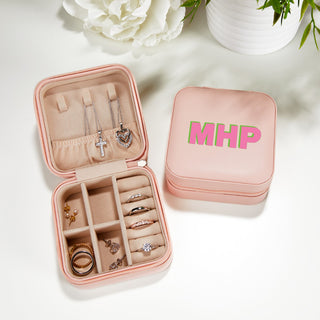 Pink Zip Travel Jewelry Case with Pink Monogram