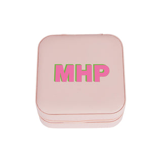 Pink Zip Travel Jewelry Case with Pink Monogram
