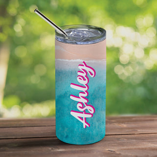 Beachy Script Name Stainless Steel Tumbler With Straw