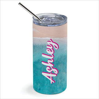 Beachy Script Name Stainless Steel Tumbler With Straw