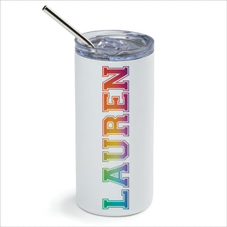 Rainbow Ombre Name Stainless Steel Tumbler With Straw