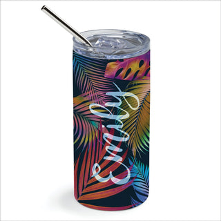 Polarized Palm Leaves Stainless Steel Tumbler With Straw