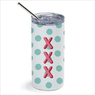 Polka Dot Pattern Monogram Stainless Steel Tumbler With Straw