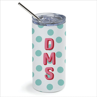 Polka Dot Pattern Monogram Stainless Steel Tumbler With Straw