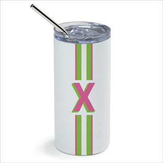 Preppy Pink & Green Initial Stainless Steel Tumbler With Straw