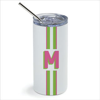 Preppy Pink & Green Initial Stainless Steel Tumbler With Straw