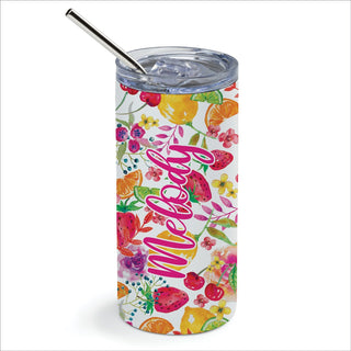 Cheerful Fruit & Flowers Stainless Steel Tumbler With Straw