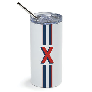 Preppy Red & Navy Initial Stainless Steel Tumbler With Straw