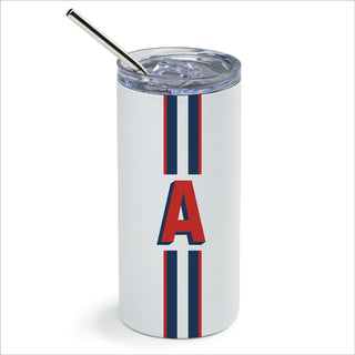 Preppy Red & Navy Initial Stainless Steel Tumbler With Straw