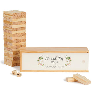 Mr and Mrs Floral Tumbling Wood Tower Game