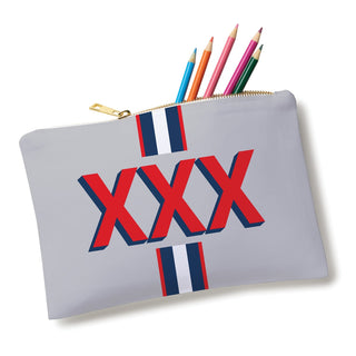 Preppy Navy Stripe Monogram Zip Pouch
